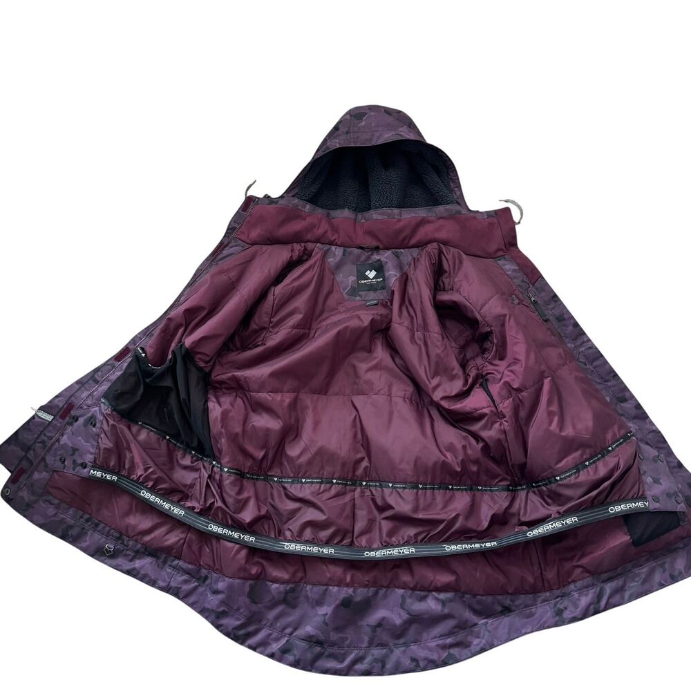 Obermeyer Celestia Ski Jacket Women’s Plus Size 18 Purple Camo Fleece Hood - Picture 6 of 13